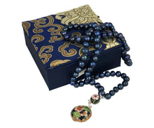 Load image into Gallery viewer, Midnight Blue Water Pearl Prayer Beads with Silk box