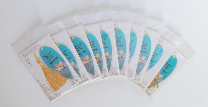 Blue Leaf Gold Tassel Bookmarks (Set of 10)